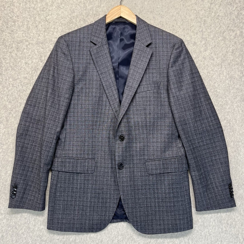 Hugo Boss Men's Sport Coat Blazer Gray Blue Check Wool Blend 38R Two Button